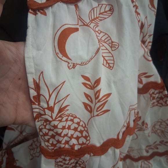 Meadow Rhodes Ric Rac Fruit Print Dress Small 100% Cotton Midi Tropical Modest - Picture 7 of 7